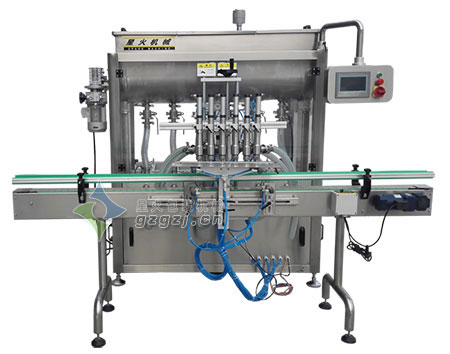 六頭紅油灌裝機(jī)，臥式攪拌大顆粒醬料灌裝機(jī)